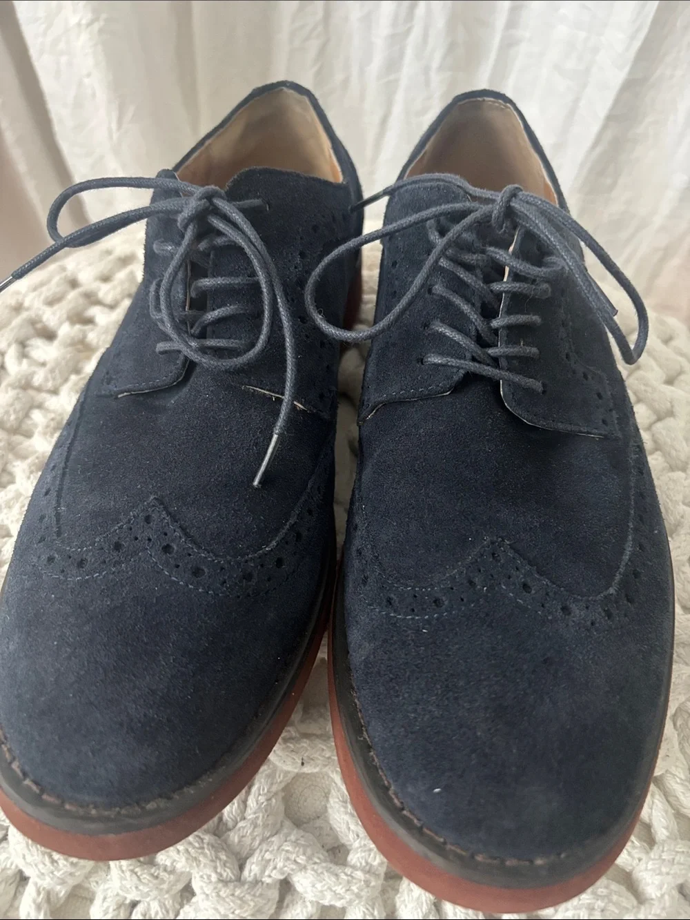 Alfani Navy Suede Wingtip Derbys with Brown Sole